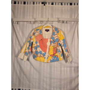 Women's Tracy Feith for Target S Floral Cropped Jacket Yellow Blue